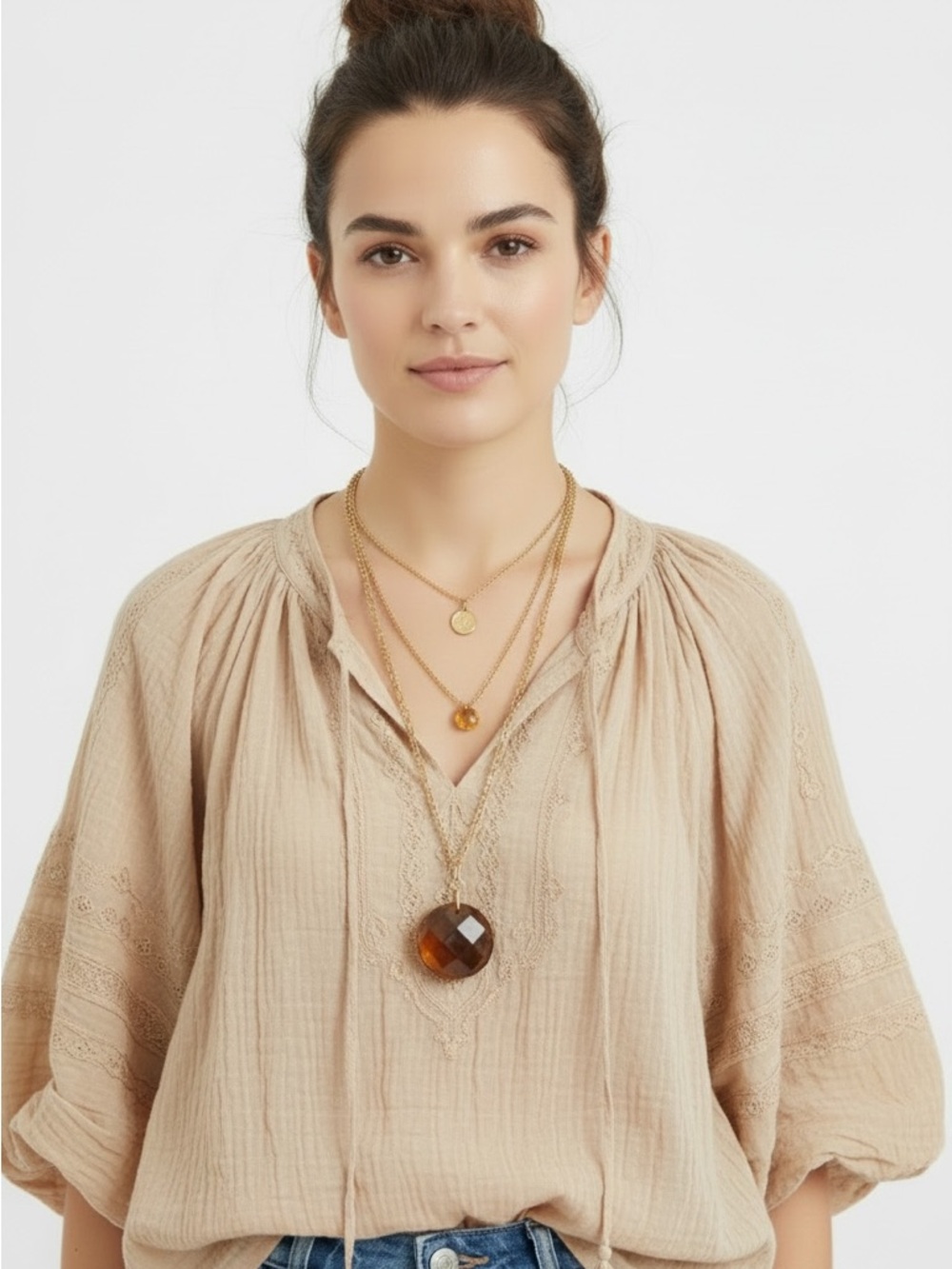 Layered Gold-Tone Chain Necklace Stelle Love message Unique Medallions & Large F